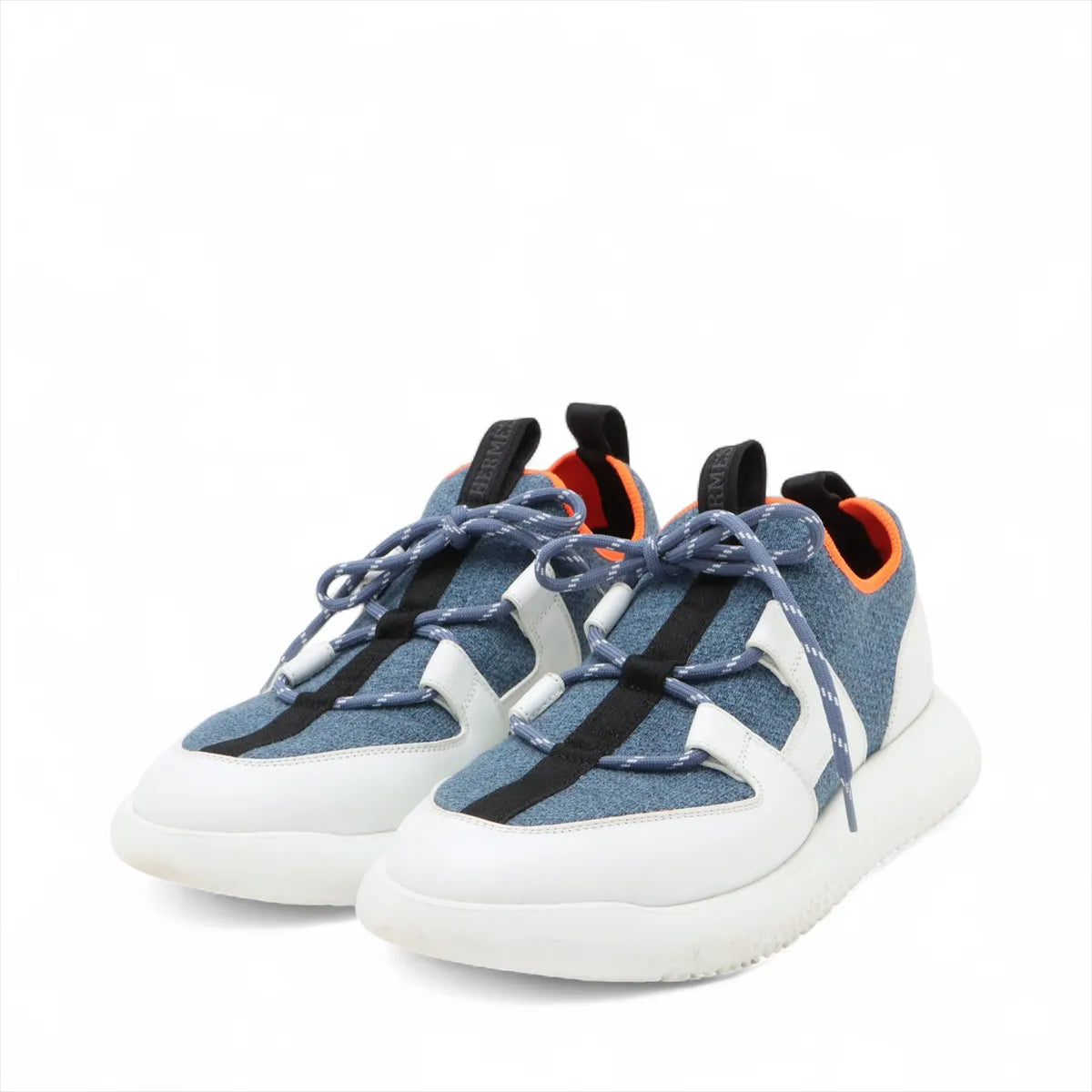 Hermes Duel Knit × Leather Sneakers Blue x White
