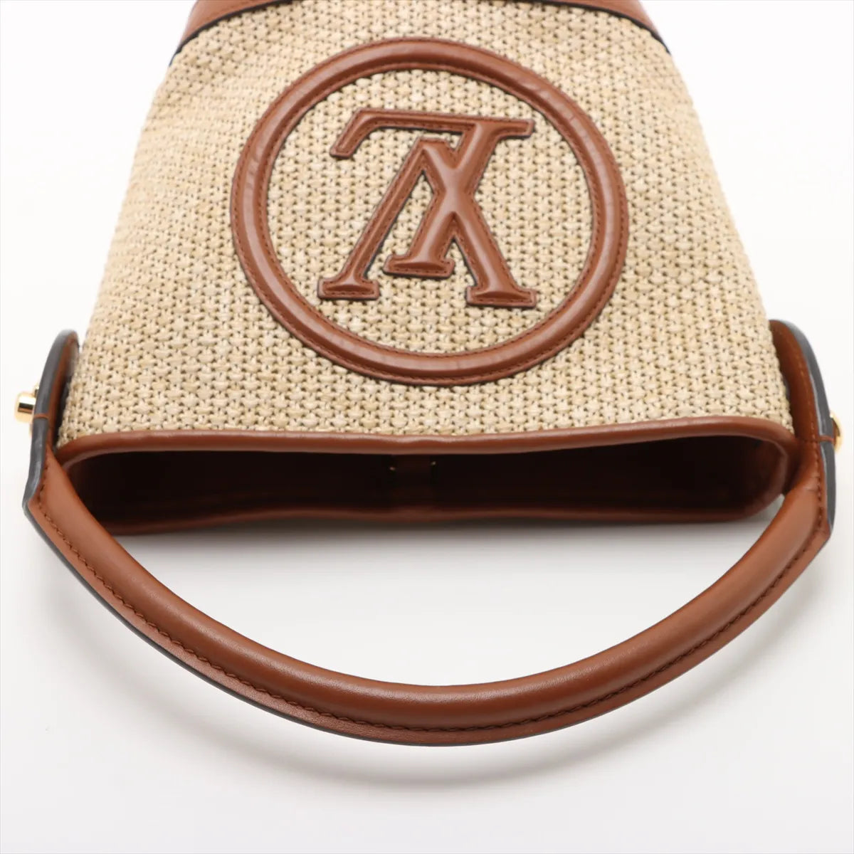 Louis Vuitton LV Logo Raffia Petit Bucket Bag Beige x Brown