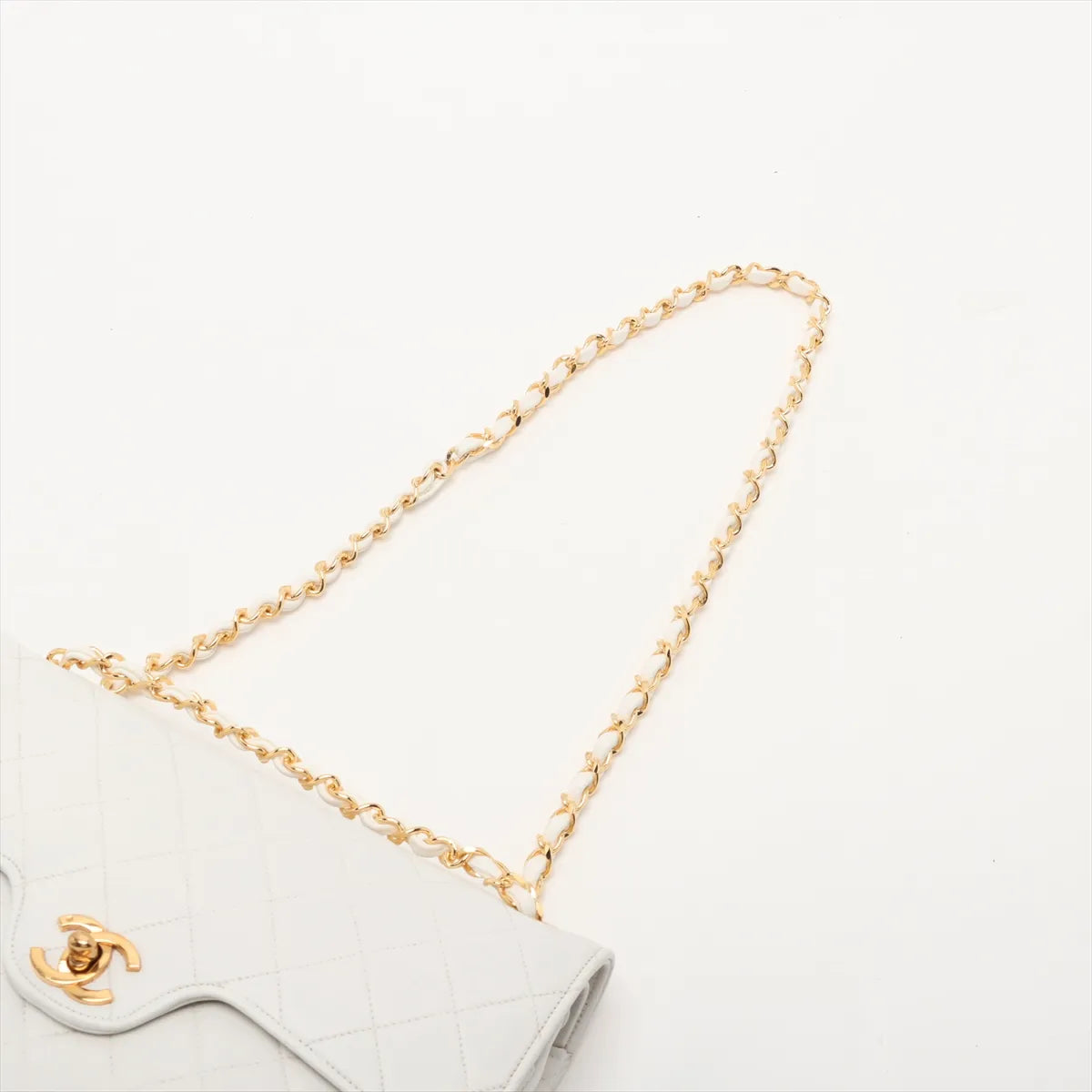 Chanel CC Logo Matelasse Lambskin Double Flap Double Chain Bag White