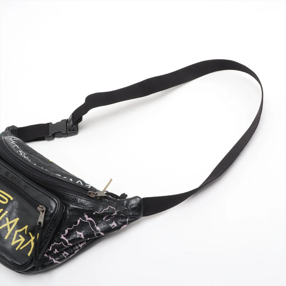Balenciaga Graffiti Explorer Leather Sling Backpack Black