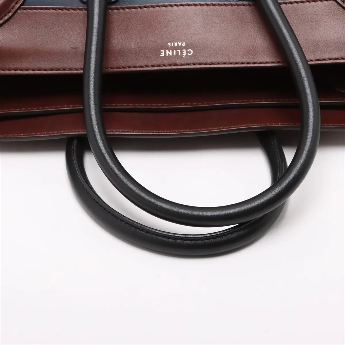 Celine Luggage Mini Shopper Leather Handbag Navy x Brown