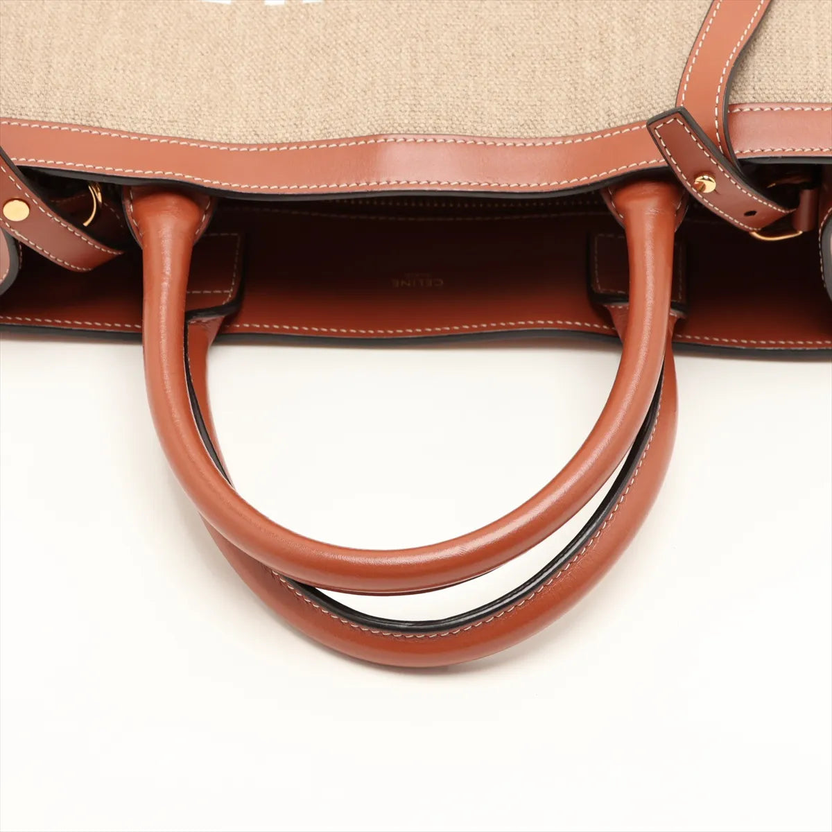 Celine Vertical Cabas Canvas Leather Two-Way Handbag Brown