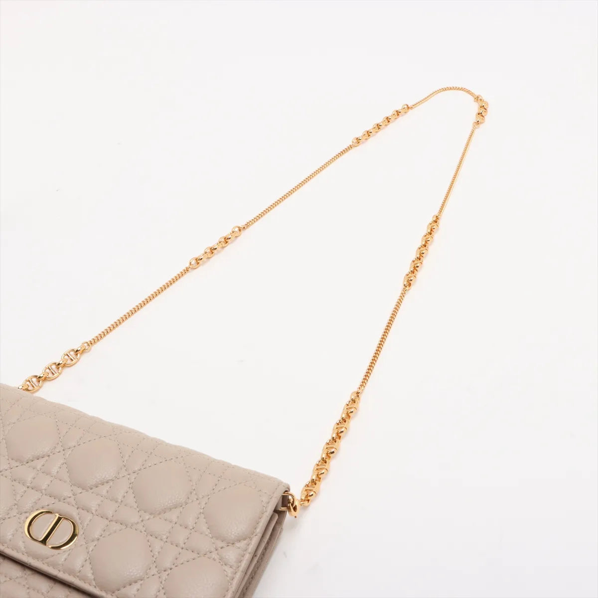 Christian Dior Cannage Caro Leather Wallet on Chain Beige