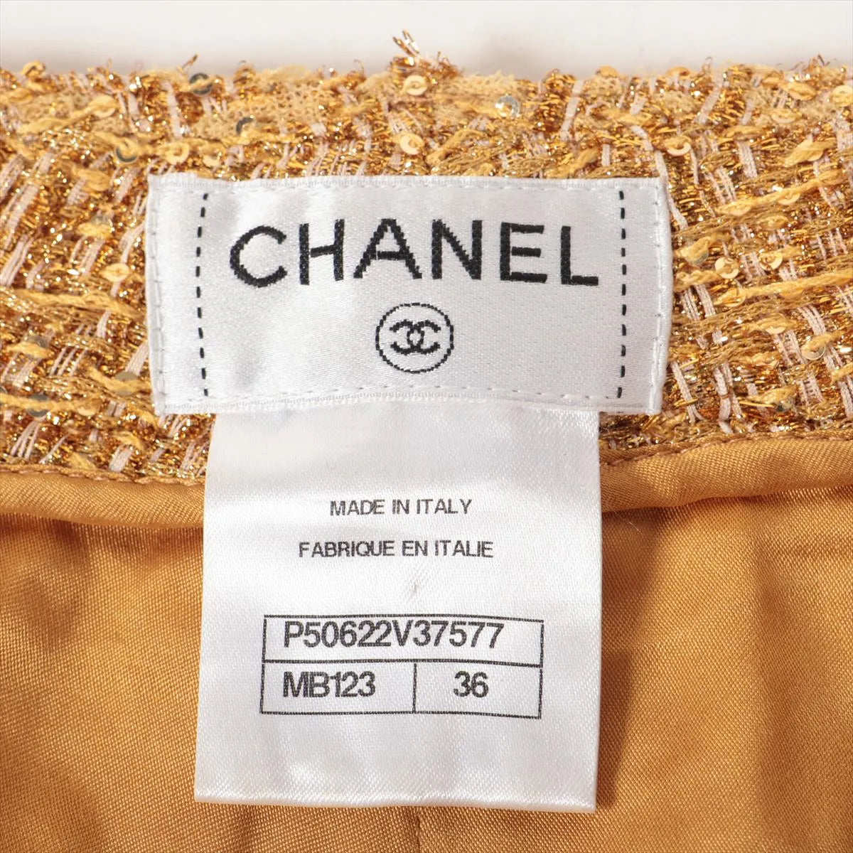 Chanel CC Logo Button Shimmer Polyester Pants Gold
