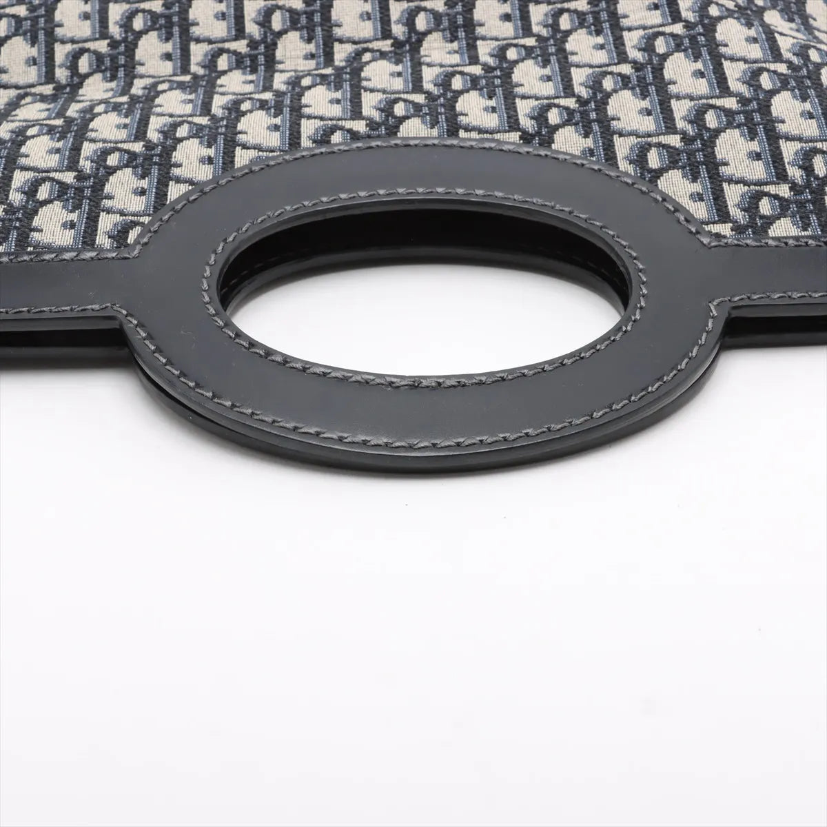 Christian Dior Oblique Canvas Leather Two-Way Clutch Bag Navy Blue