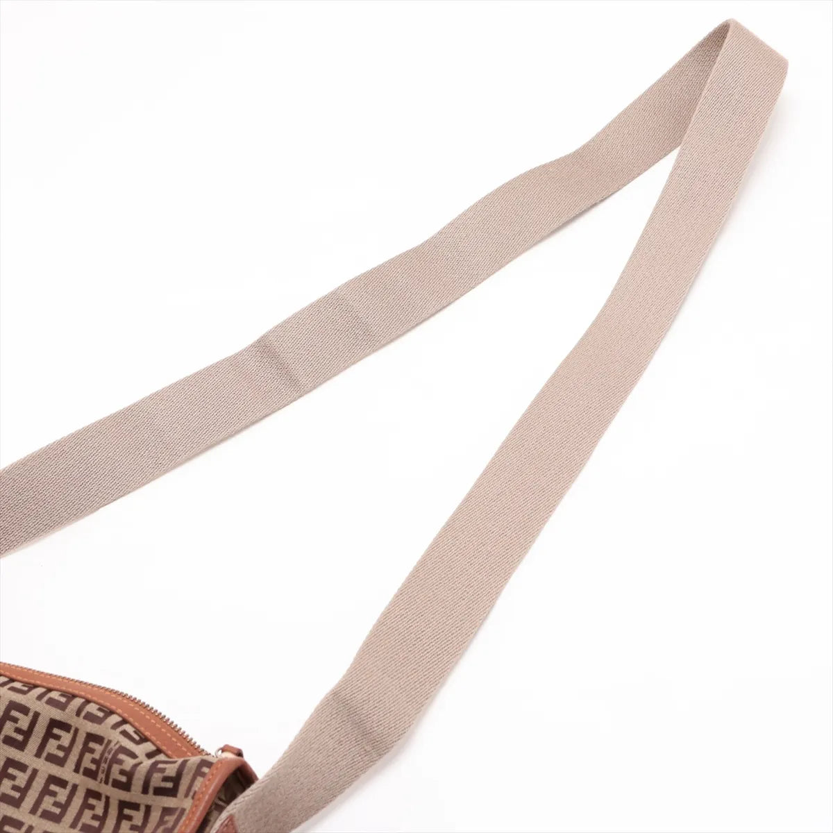 Fendi Zucchino Canvas Leather Shoulder Bag Beige×Brown