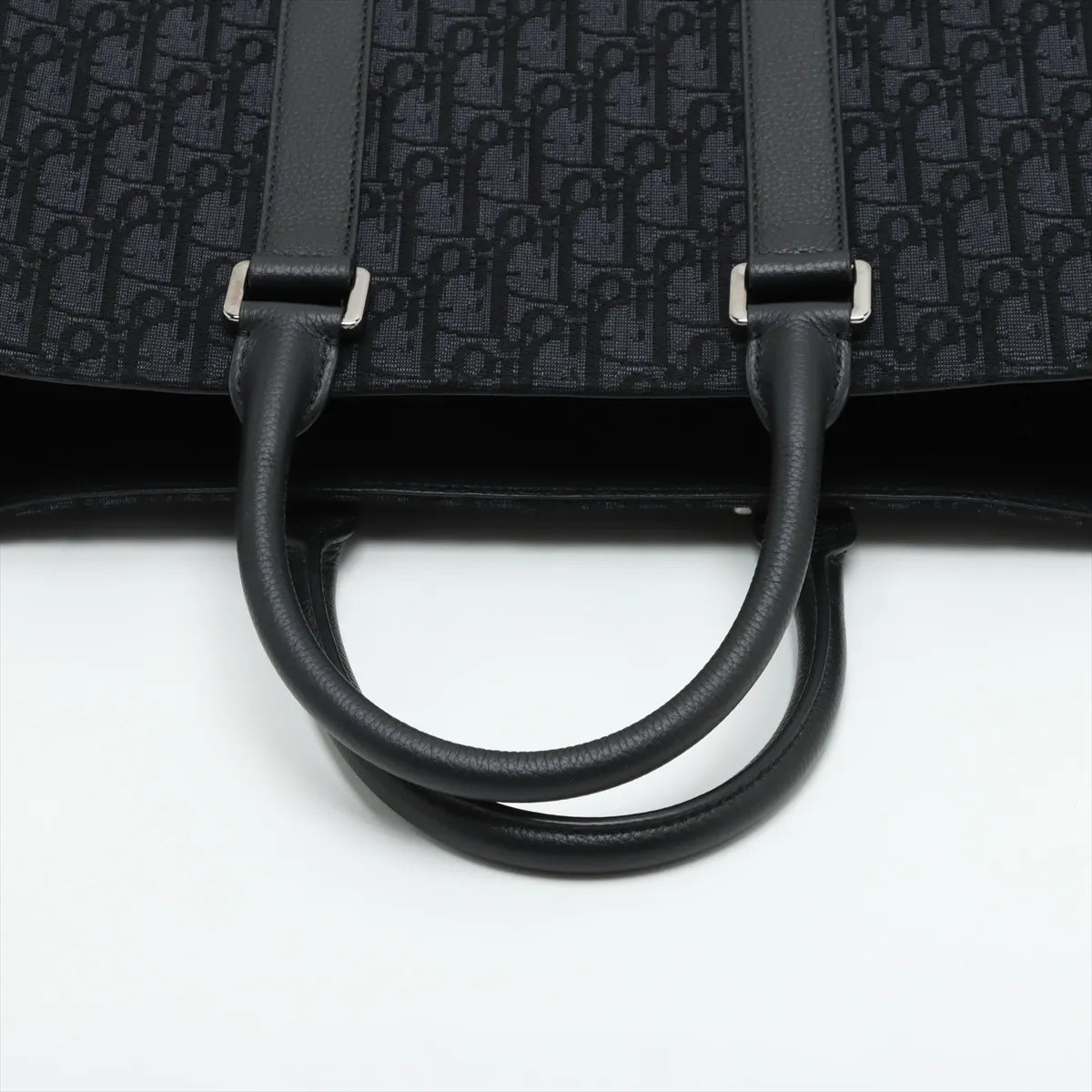 Christian Dior Oblique East West Canvas Leather Two-Way Handbag Black