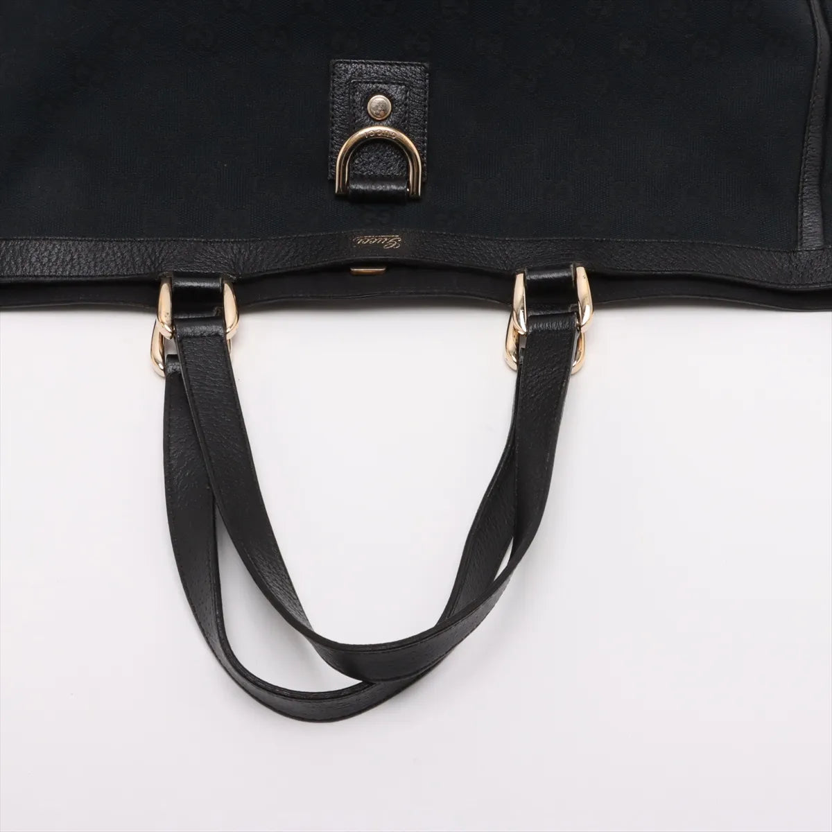 Gucci GG Logo Canvas Leather Tote Bag Black