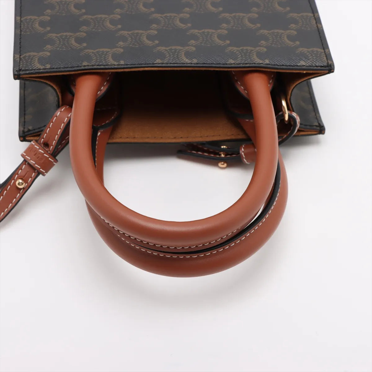 Celine Triomphe Mini Vertical Cabas Leather Two-Way Shoulder Bag Brown
