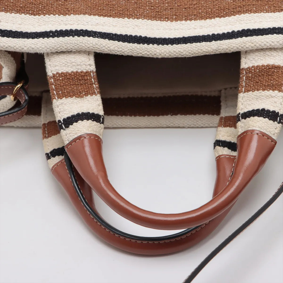Celine Striped Canvas Leather Two-Way Handbag Brown