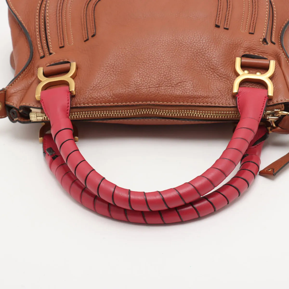 Chloe Marcy Leather Two-Way Handbag Brown x Pink