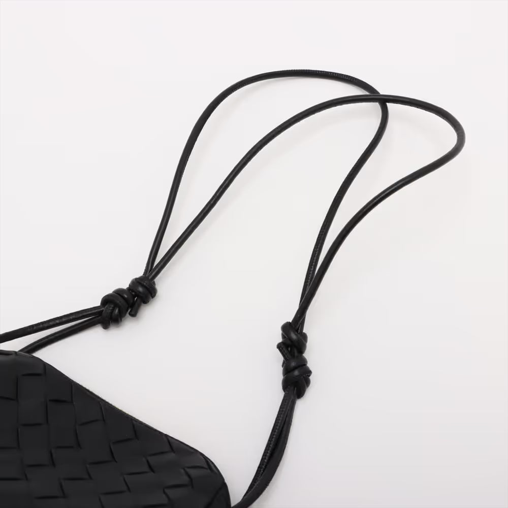 Bottega Veneta Intrecciato Mini Loop Leather Shoulder Bag Black