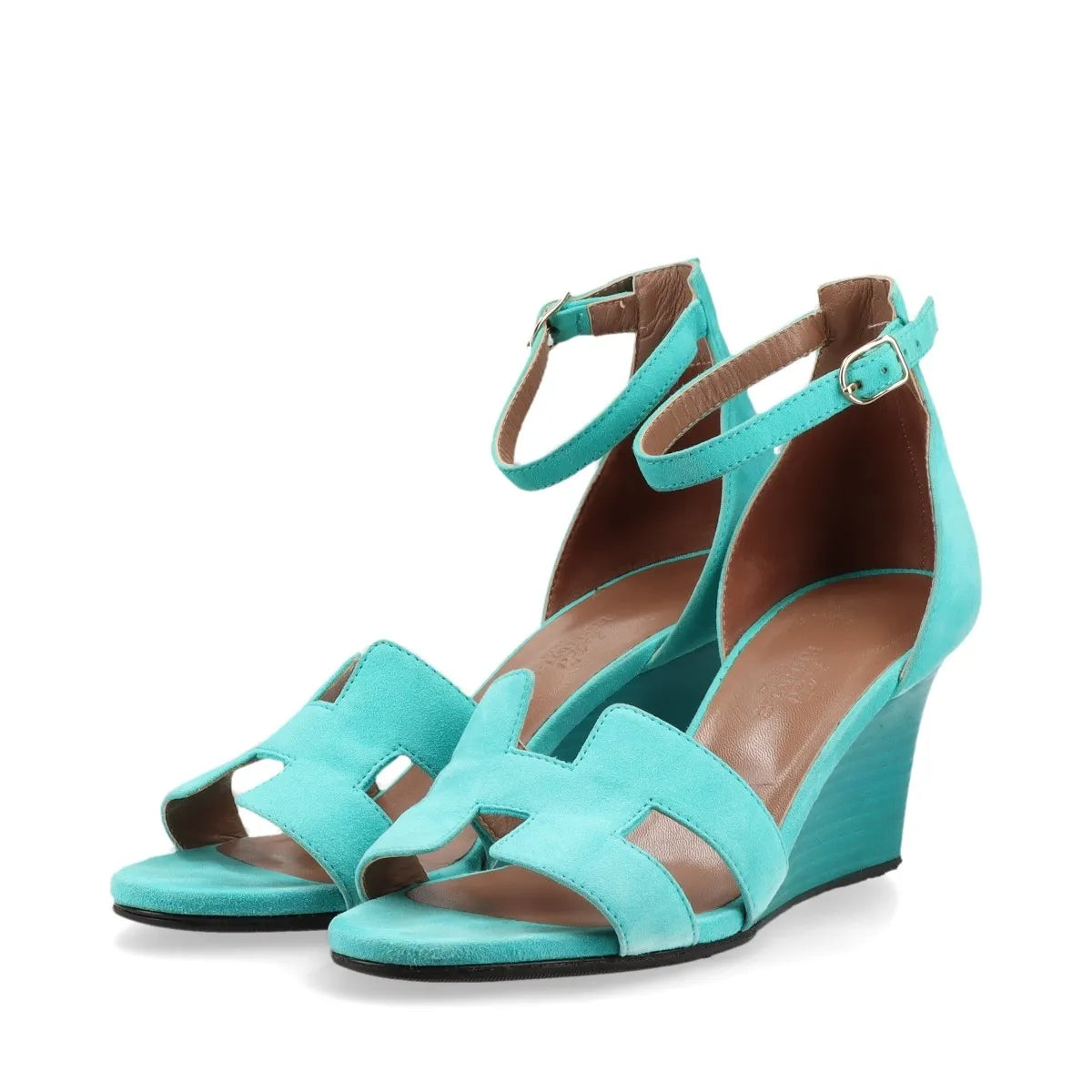 Hermès Legend Suede Wedge Sandal Tiffany Blue