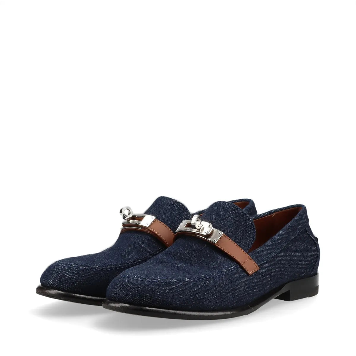 Hermès Kelly Denim Leather Loafer Navy x Brown