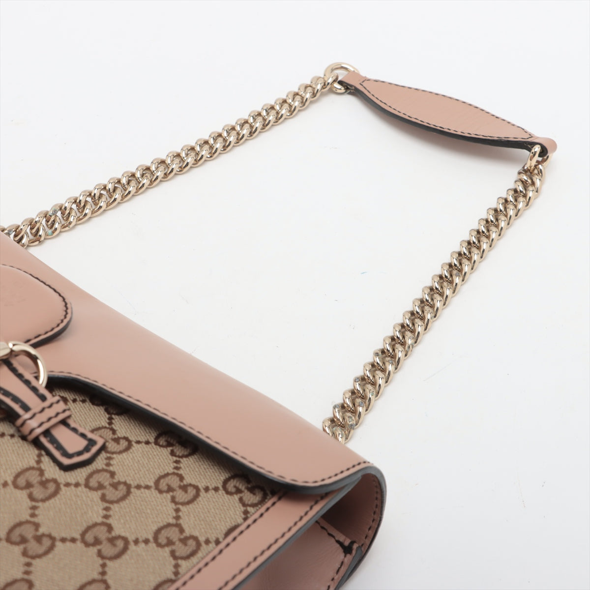 Gucci GG Canvas Emily Canvas  Leather Chain Shoulder Bag Pink x Ebony