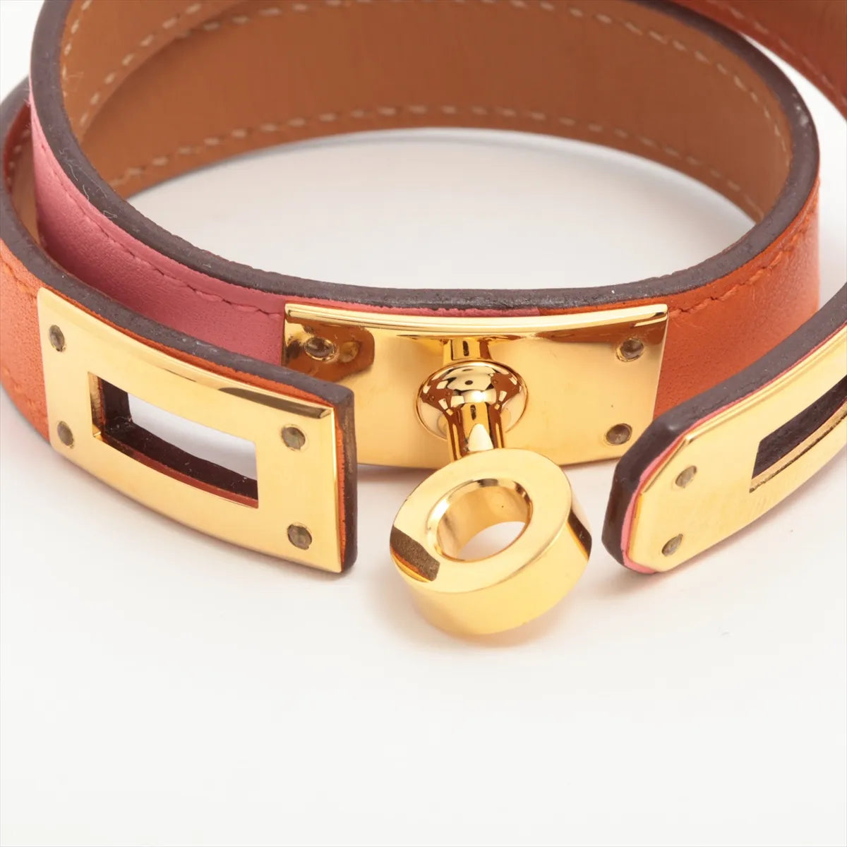 Hermès Kelly Double Tour Two-tone Bracelet Rose Azalee x Orange