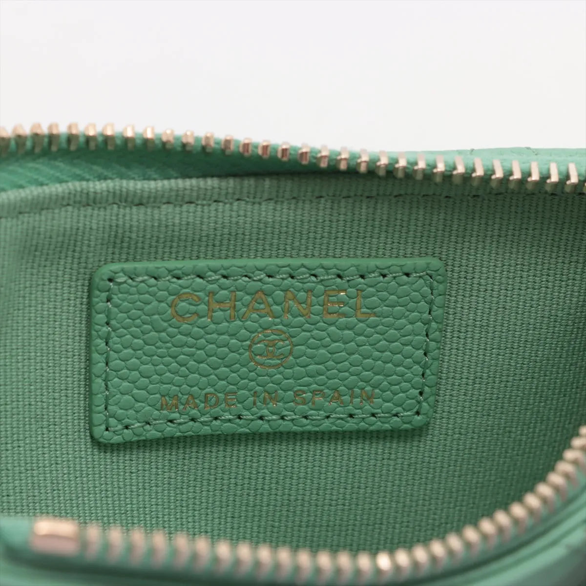 Chanel CC Logo Matelasse Caviar Skin Coin Purse Green