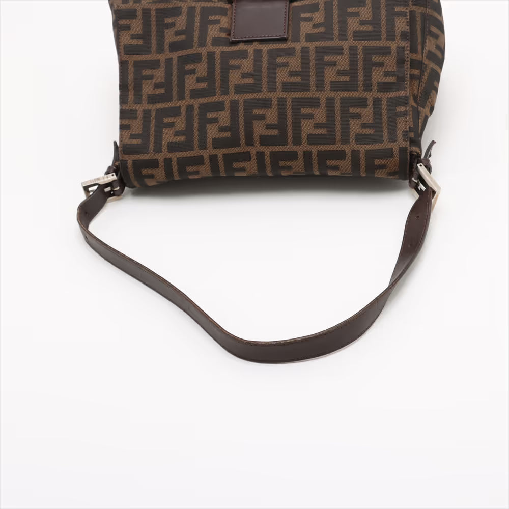 Fendi Zucca Mamma Baguette Canvas Leather Shoulder Bag Brown