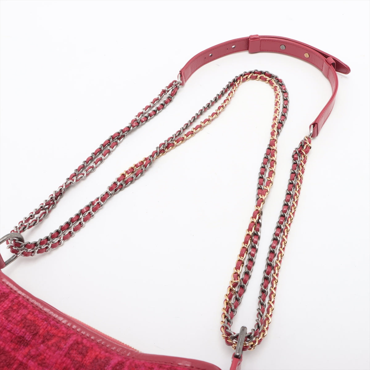 Chanel Gabrielle Doo Tweed x Leather Chain Shoulder Bag Red * PREORDER *