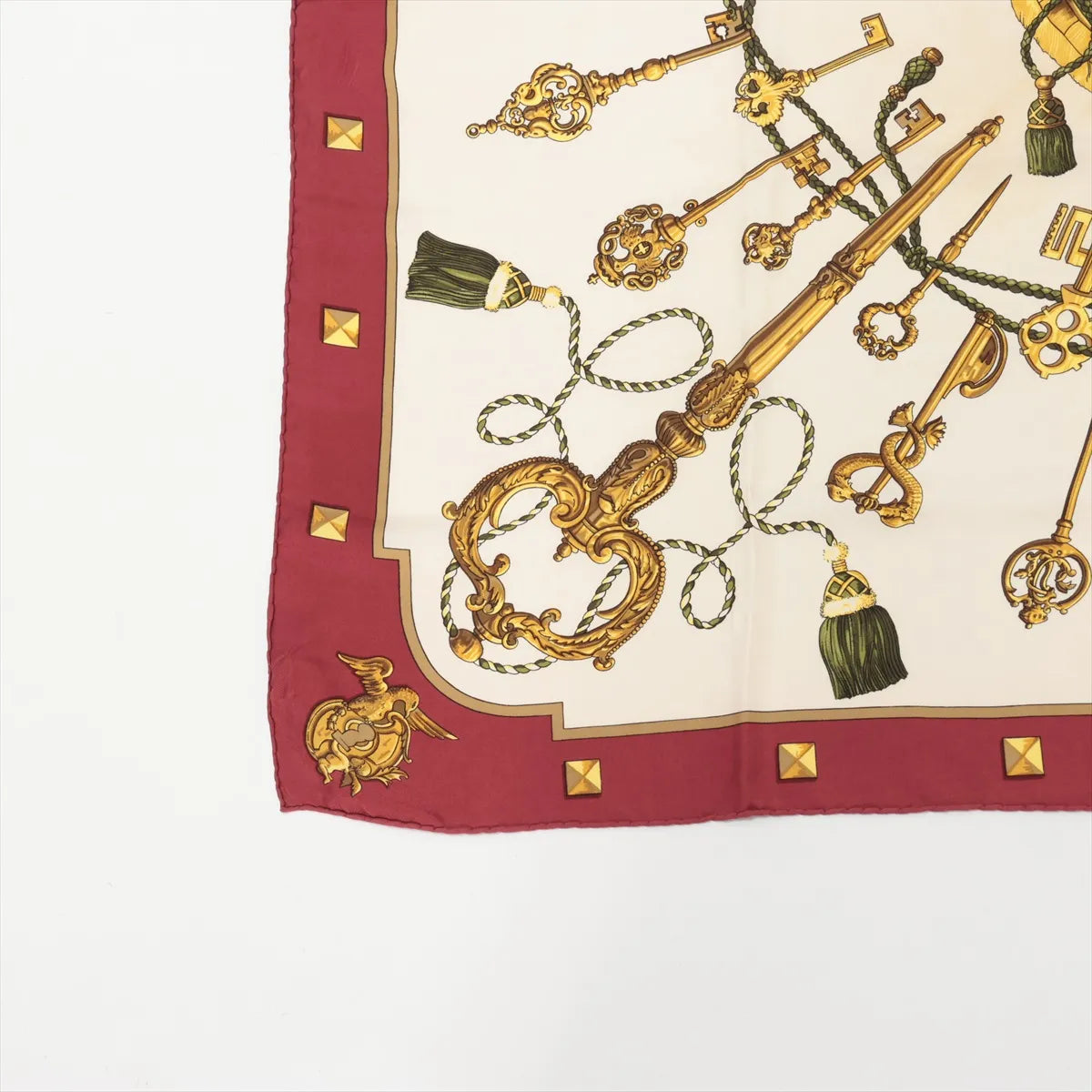 Chanel Carre 90 Les Cles Keys Silk Scarf Beige x Bordeaux