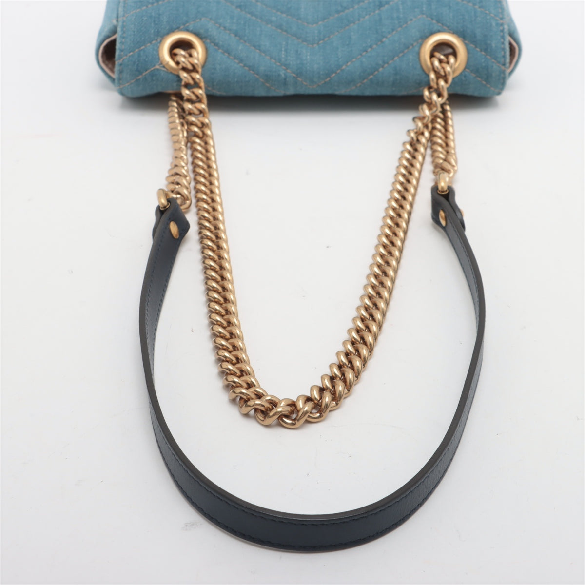 Gucci GG Logo Limited Edition Chevron Denim Chain Shoulder Bag Blue