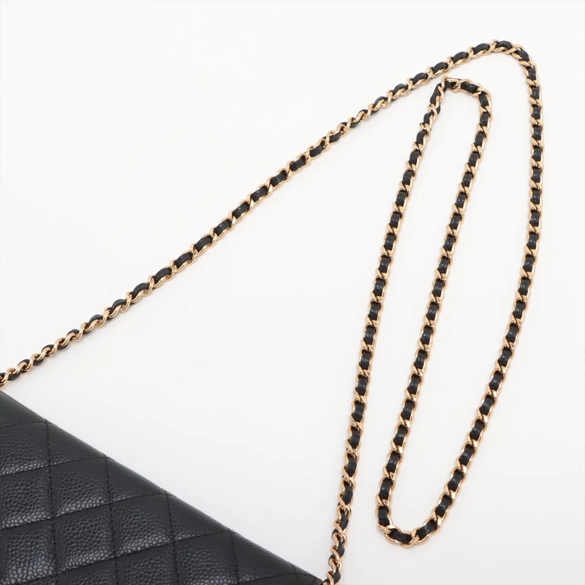 Chanel CC Logo Matelasse Caviar Skin Wallet on Chain Black Gold