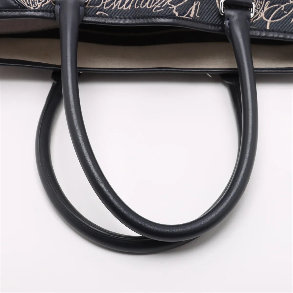Berluti Calligraphy Canvas Leather Tote Bag Navy Blue