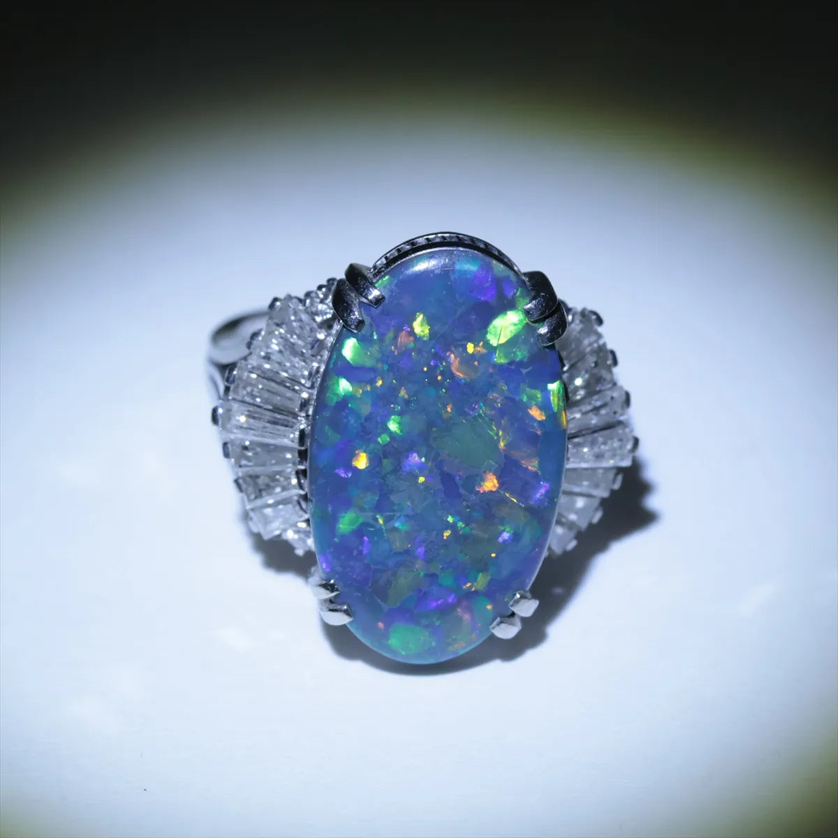 Black Opal Diamond Ring Platinum