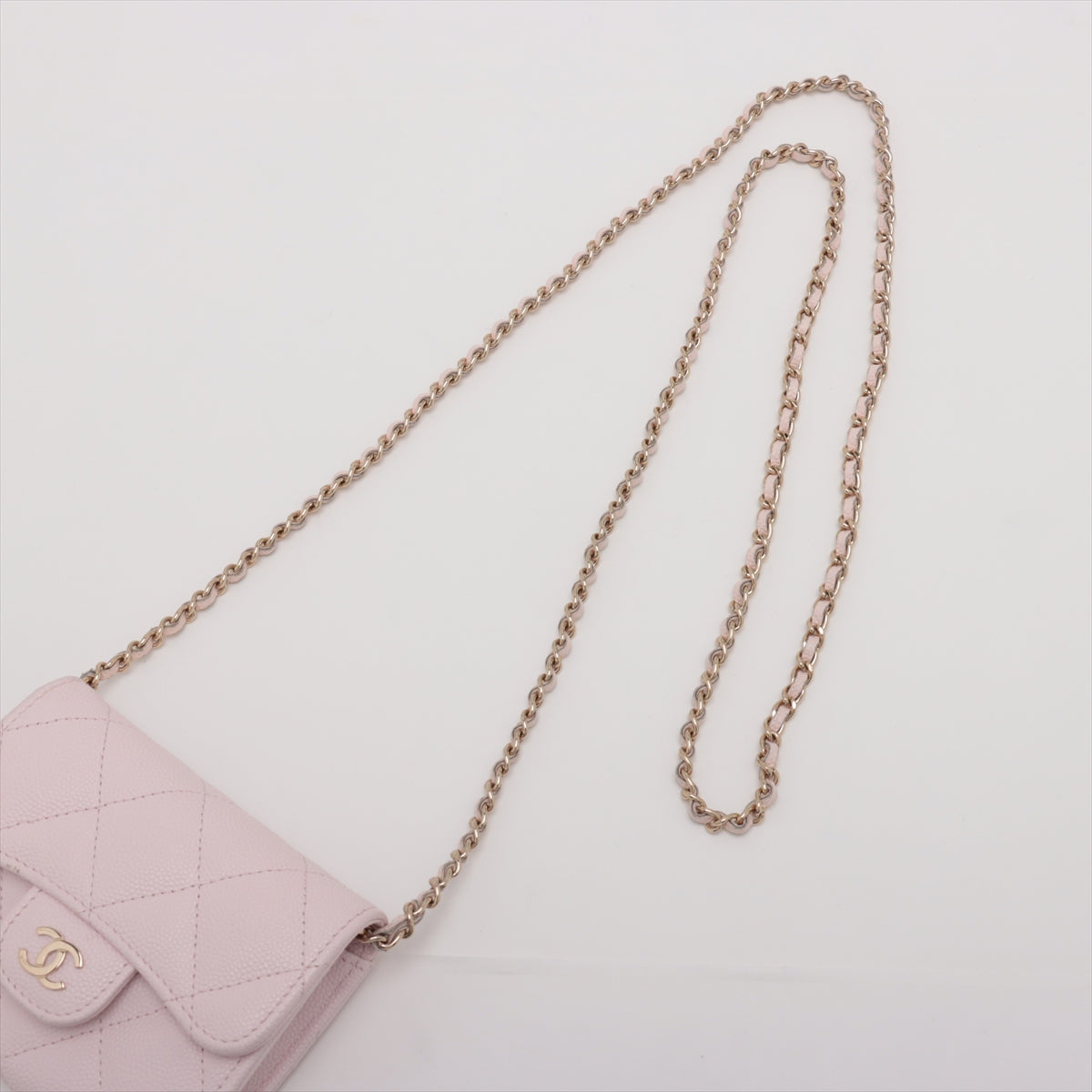 Chanel CC Logo Mini Matelasse Caviar Skin Chain Shoulder Bag Pink