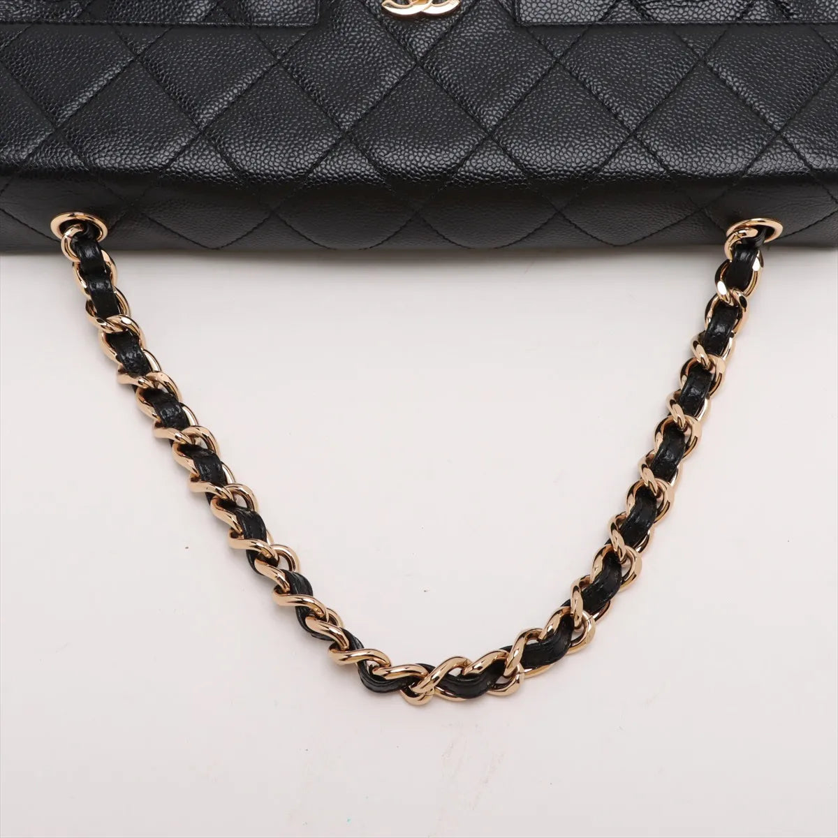 Chanel CC Logo Matelasse Caviar Skin Chain Shoulder Bag Black