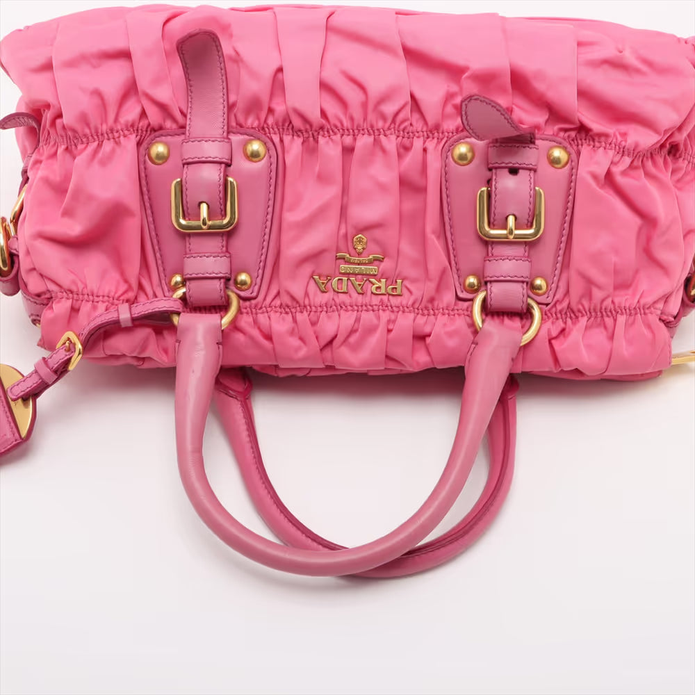 Prada Tessuto Nylon Leather Two-Way Handbag Pink