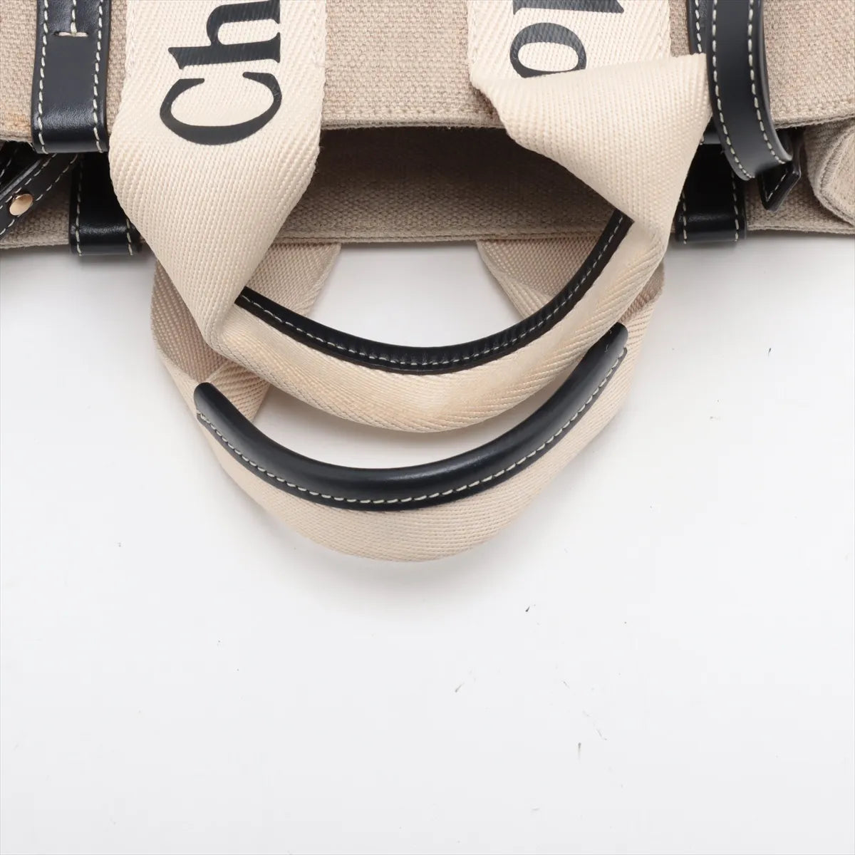 Chloe Woody Small Canvas Leather Two-Way Handbag Beige x Black