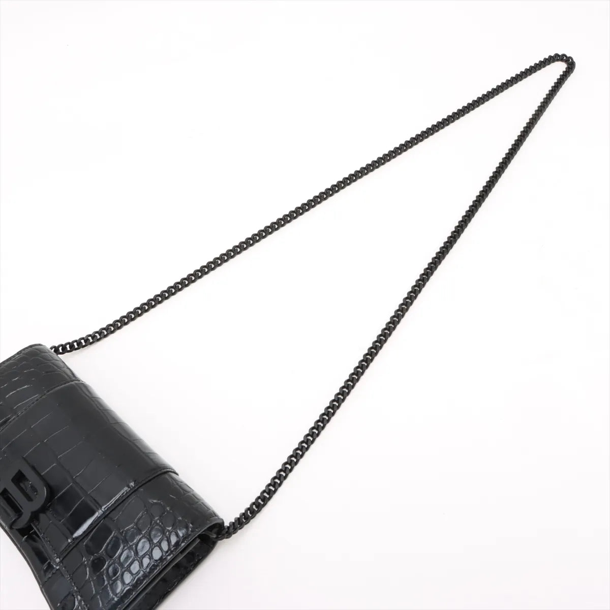 Balenciaga Hourglass Crocodile Wallet on Chain Black