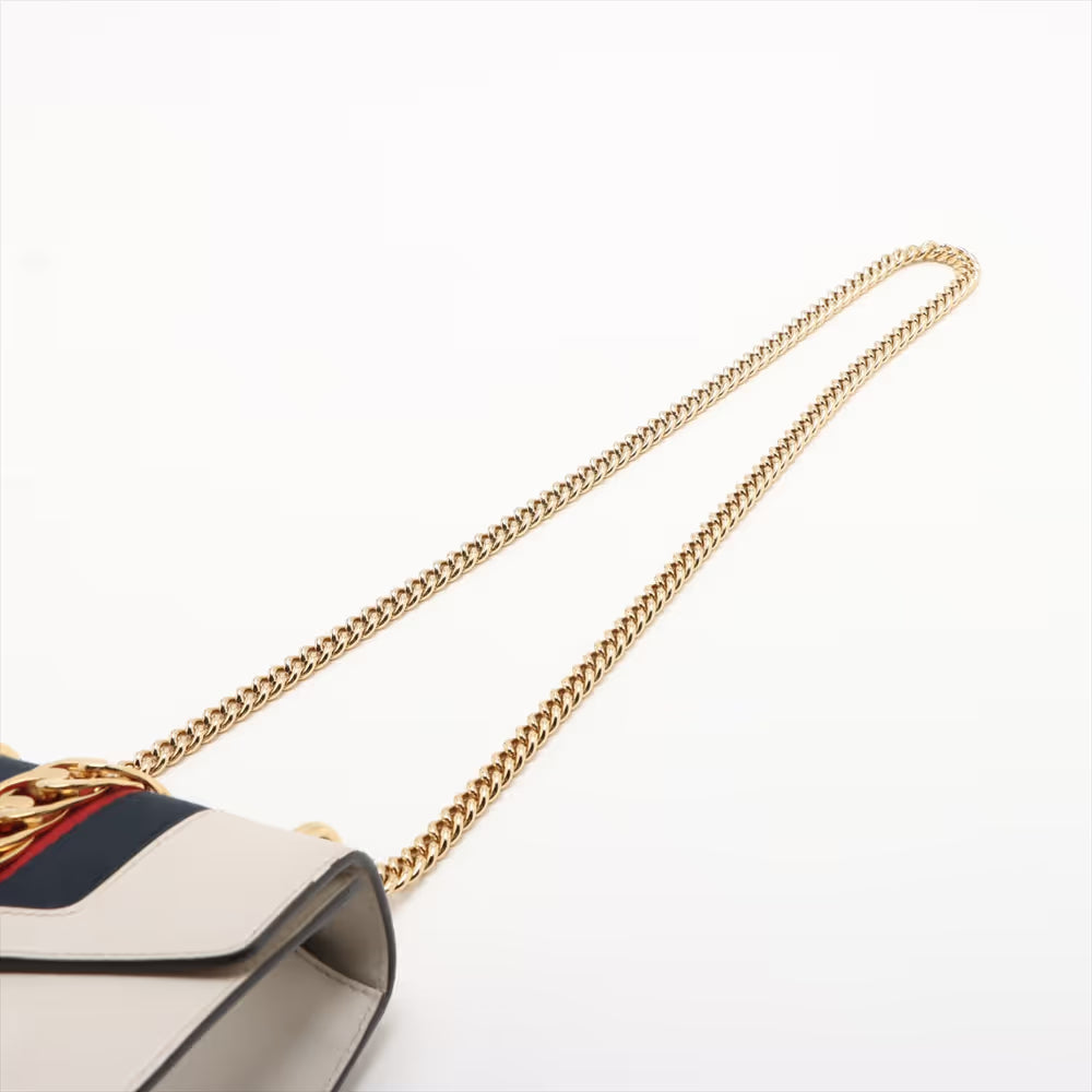 Gucci Sylvie Leather Chain Shoulder Bag White