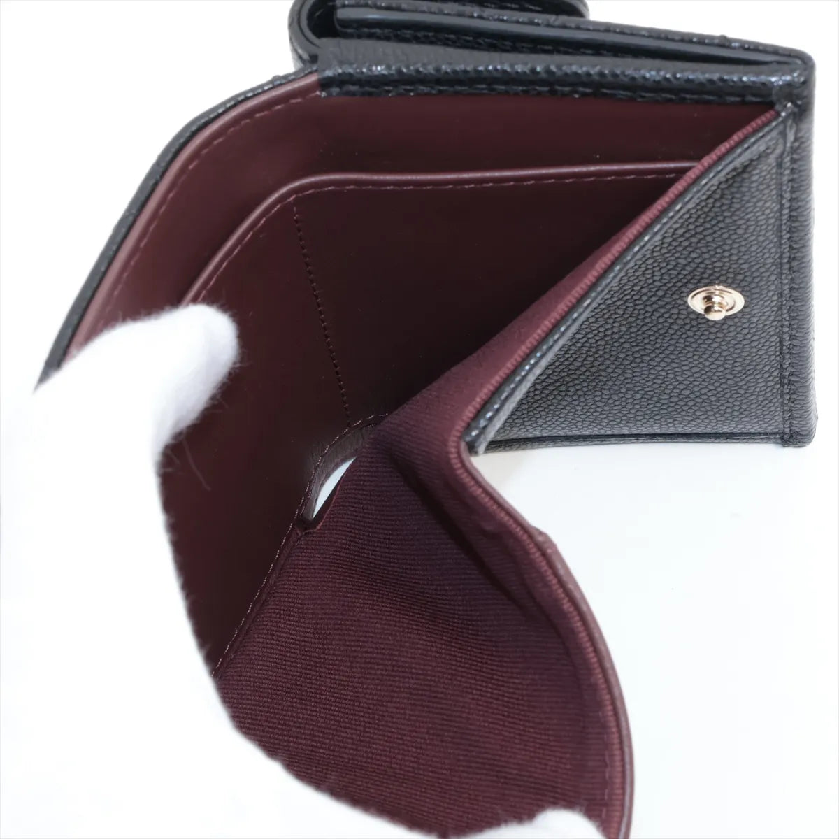 Chanel CC Logo Matelasse Caviar Skin Compact Wallet Black