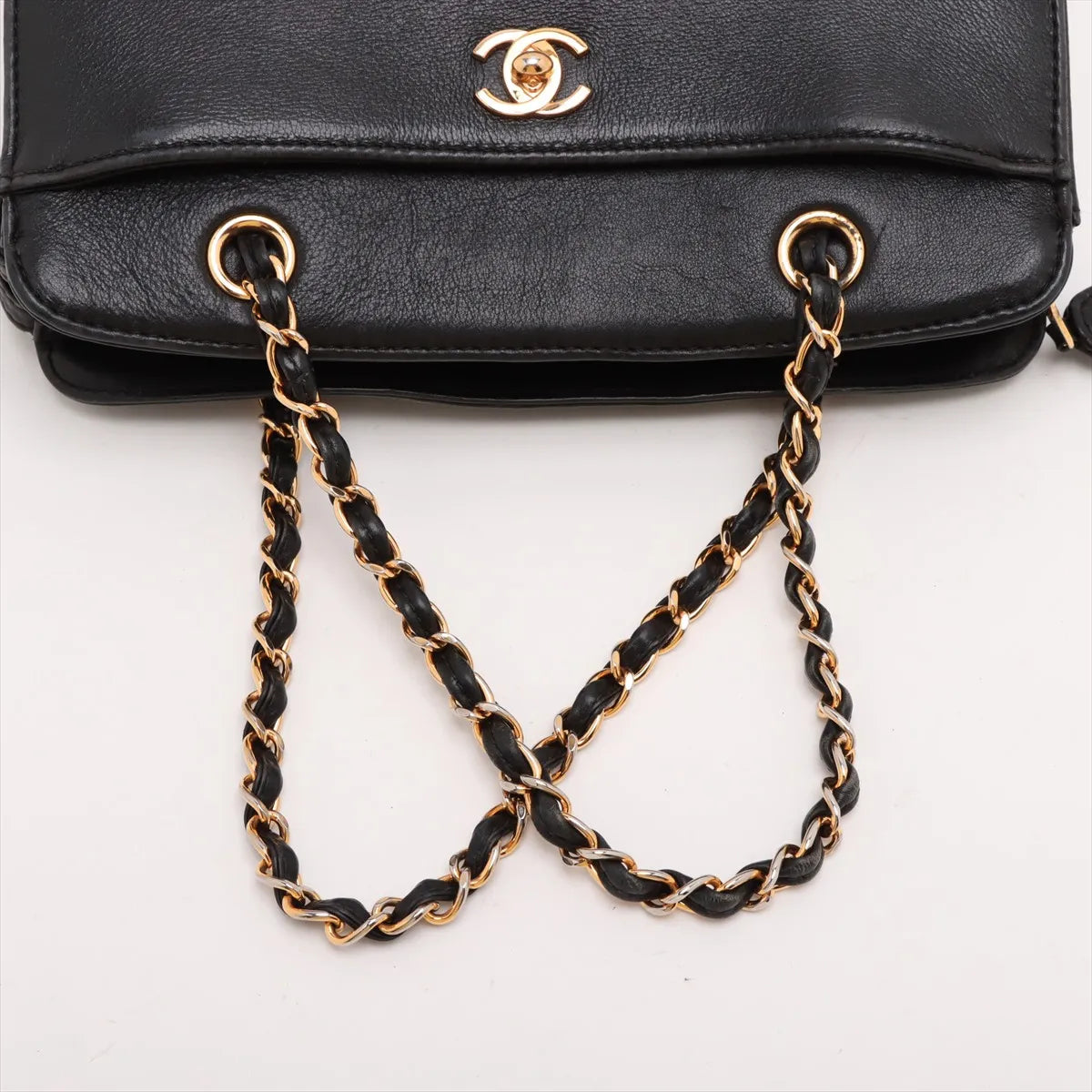 Chanel CC Logo Leather Chain Shoulder Bag Black