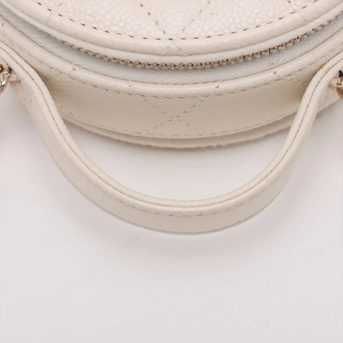 Chanel CC Logo Matelasse Caviar Skin Two-Way Round Shoulder Bag White