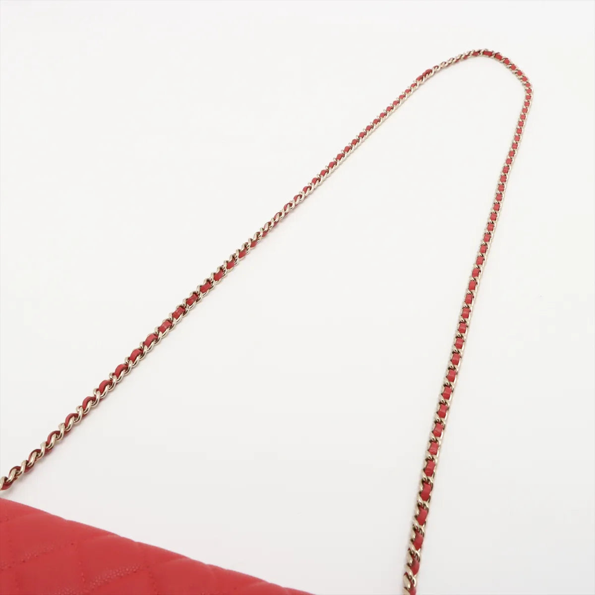 Chanel CC Logo Filigree Caviar Skin Chain Wallet Bag Red