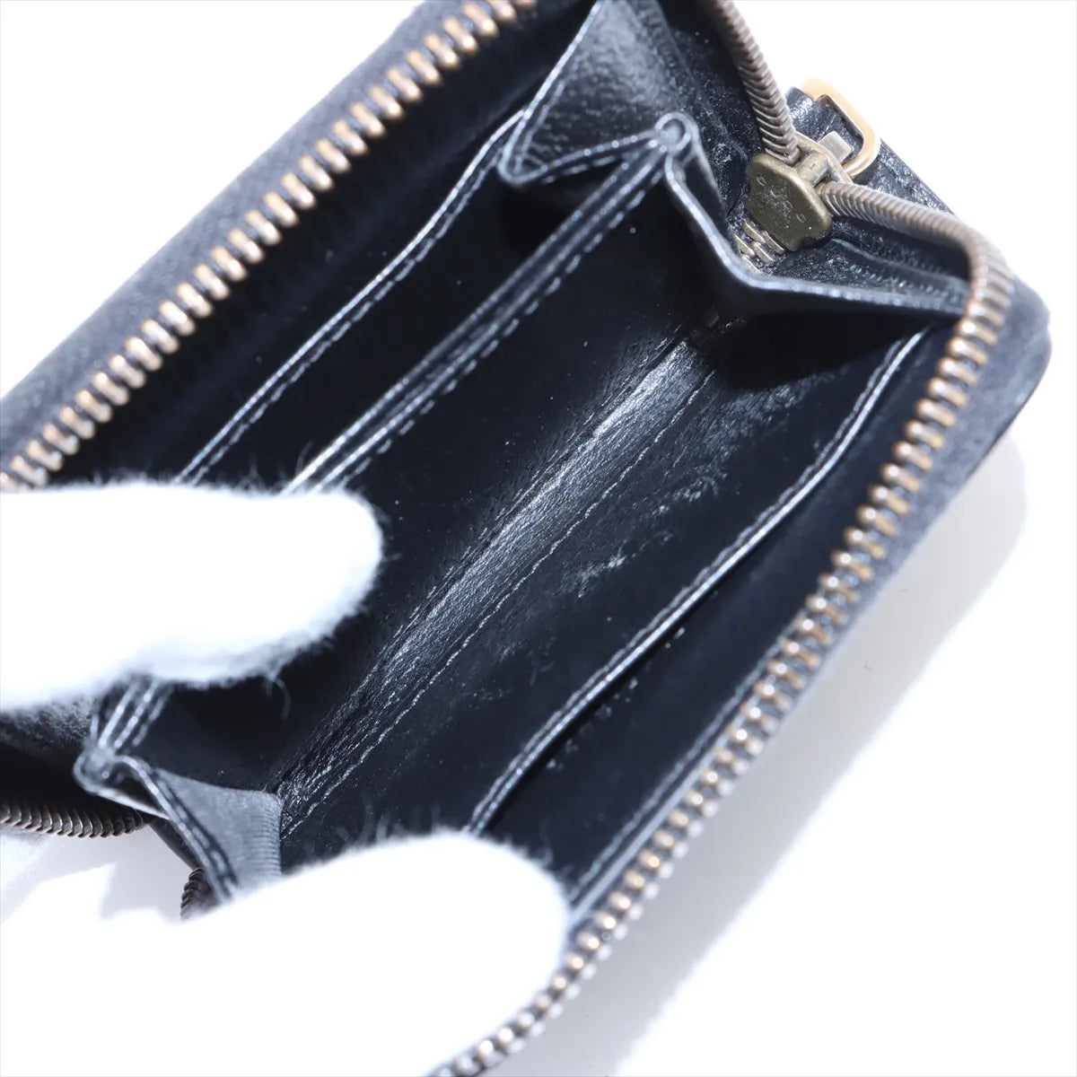 Gucci Double G Leather Zip Coin Purse Black