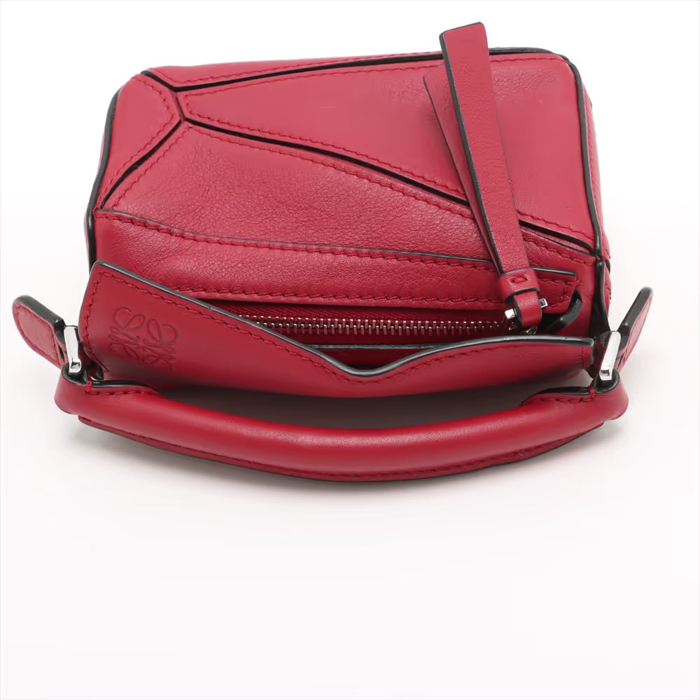Loewe Nano Puzzle Leather Two-Way Handbag Red