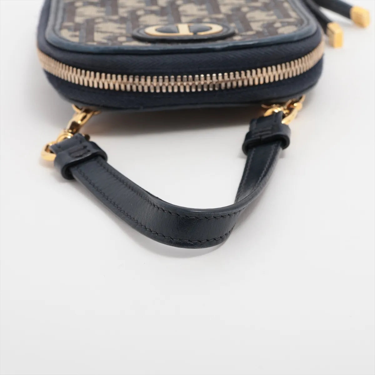 Christian Dior Oblique Canvas Leather Phone Chain Shoulder Bag Navy Blue