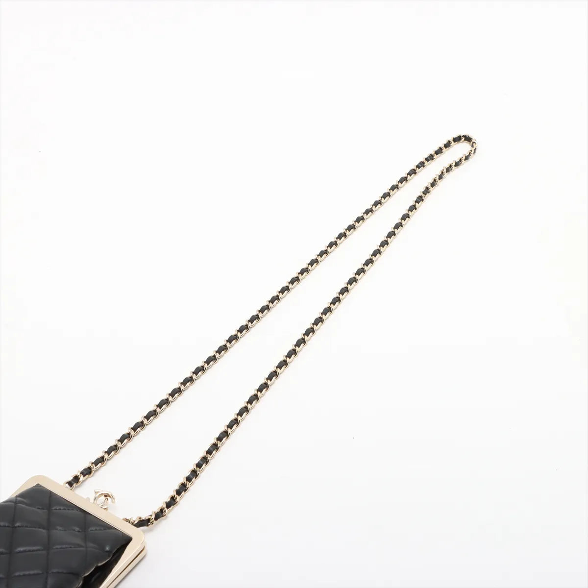 Chanel CC Logo Kisslock Matelasse Lambskin Chain Shoulder Bag Black