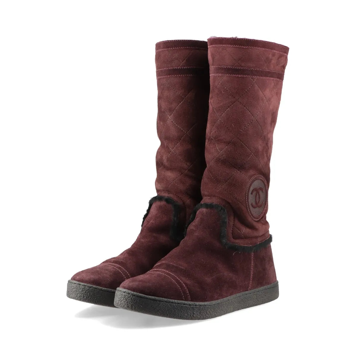 Chanel CC Logo Mouton Long Boots Bordeaux