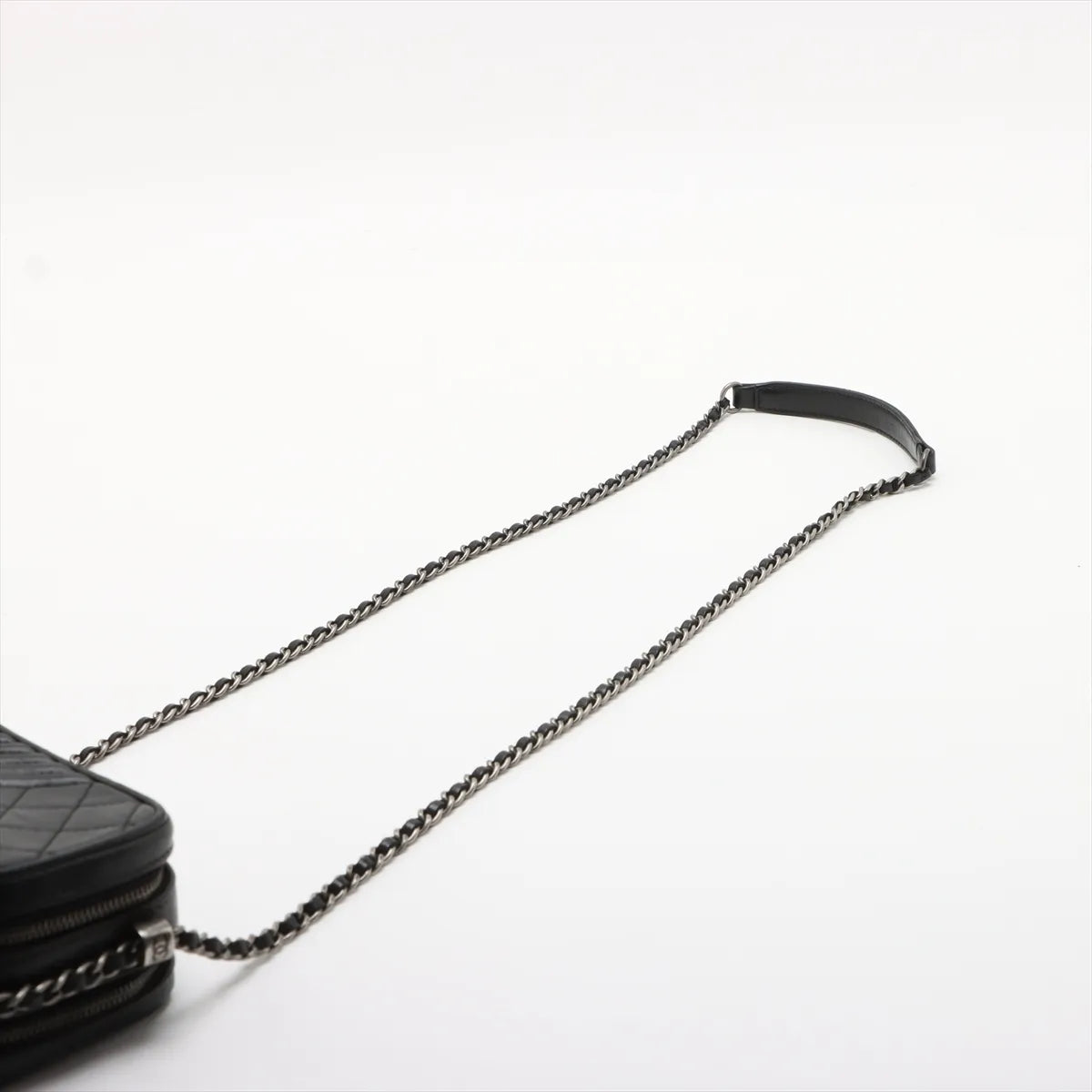 Chanel Matelasse and Slant Stiching Lambskin Chain Shoulder Bag Black