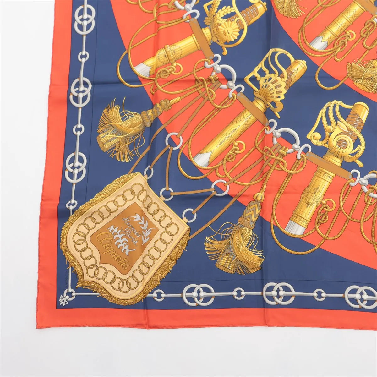Hermes Carre 90 Cliquetis Silk Scarf Red x Navy