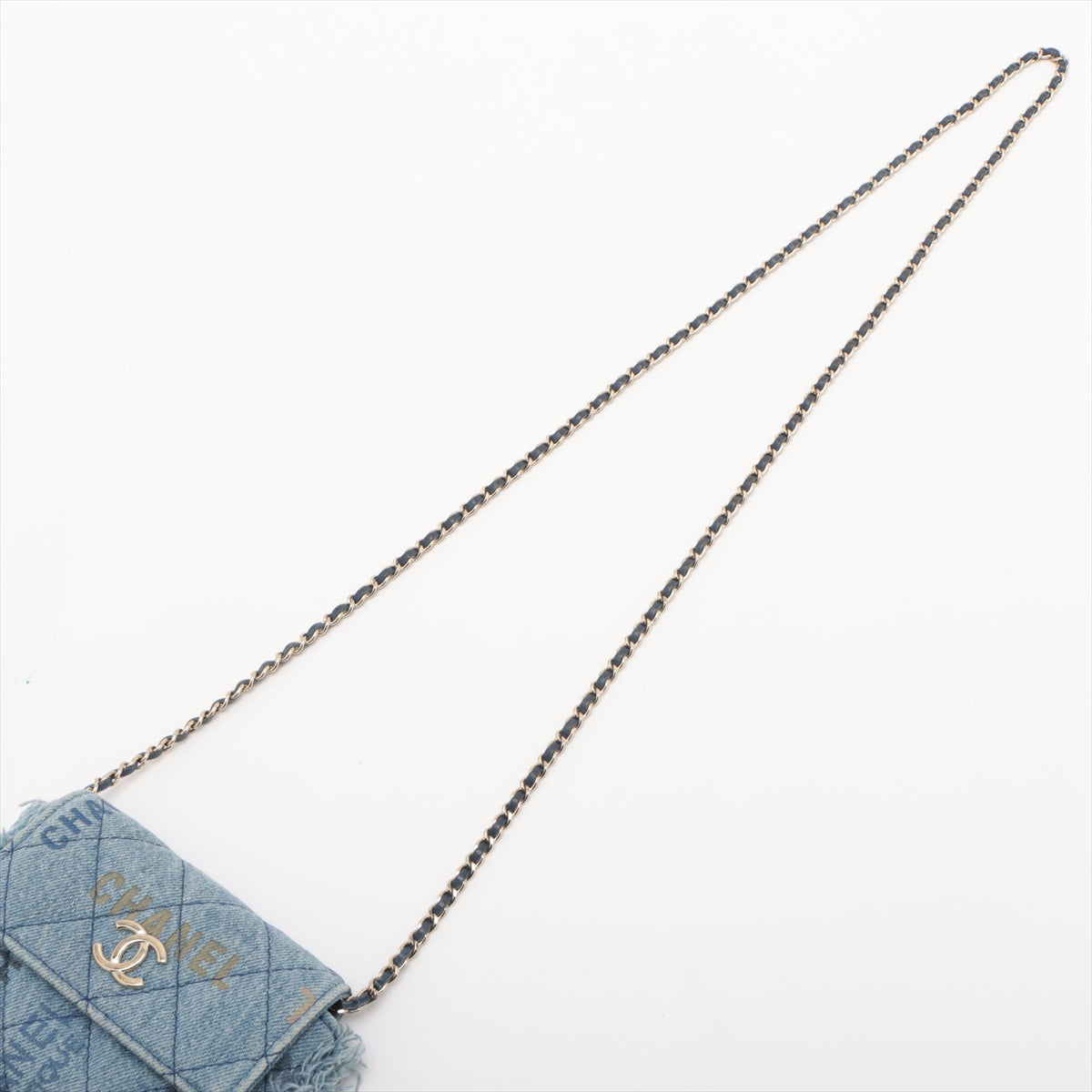 Chanel CC Logo Matelasse Denim Chain Shoulder Bag Blue Denim