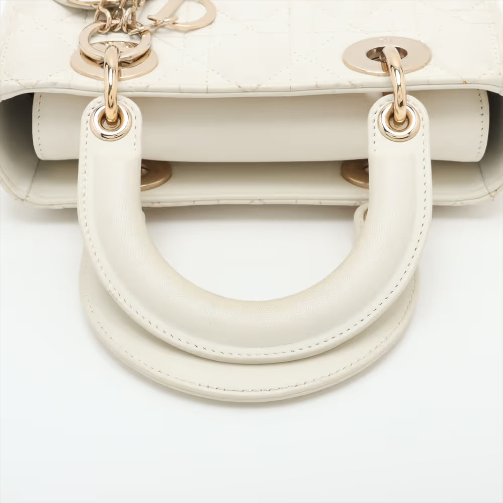 Christian Dior Cannage My Lady Dior Leather Two-Way Handbag White
