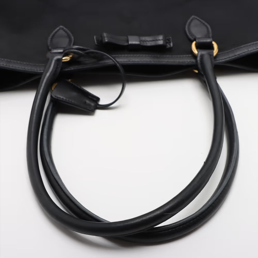 Prada Logo Jacquard Canvas Leather Tote Bag Black