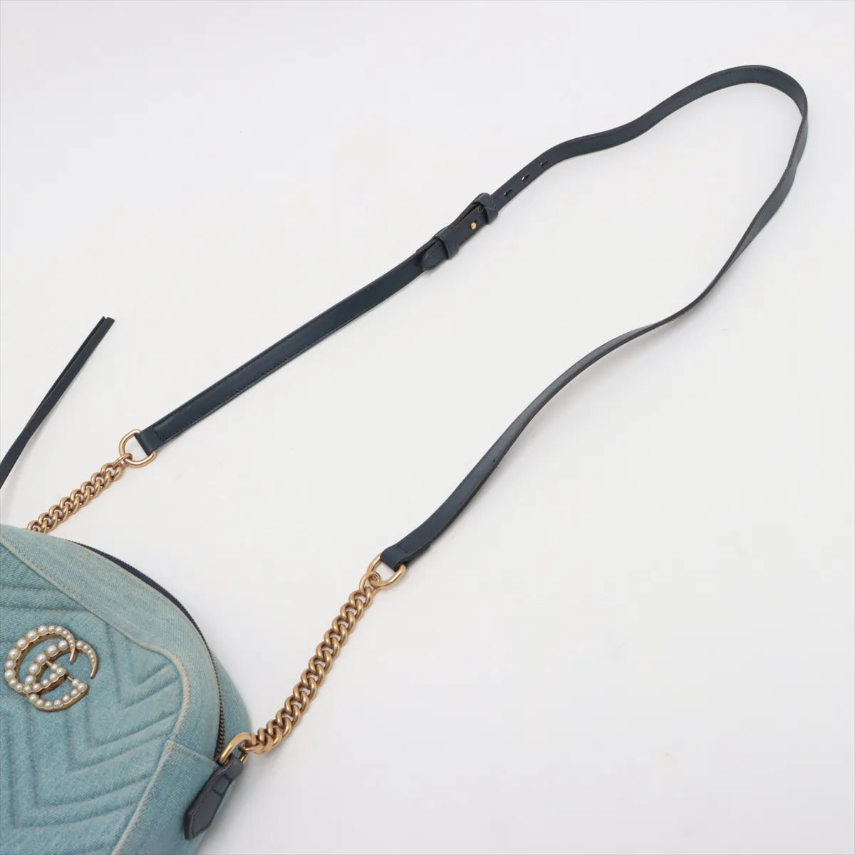 Gucci GG Marmont Pearl Denim Chain Shoulder Bag Blue
