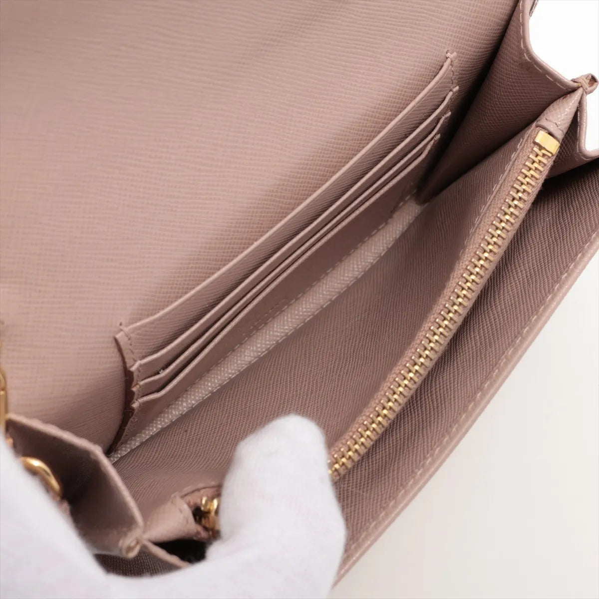 Prada Saffiano Leather Compact Wallet Beige